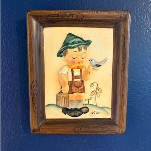 Vintage Boy with Bird Wall Art Napco Ceramic for Hummel